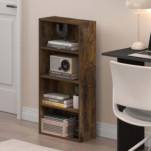 Furinno Basic Book Shelf, 4-Tier Bookcase with Open Shelf, Bookshelf, Cube Storage Organizer, 7 x 17 x 35, for Living Room, Bedroom, Home Office, Amber Pine - color: Amber Pine, size: 4-Tier, 7 x 17 x 35