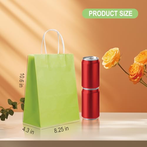 BAG BOX 100 Pack 8.25x4.3x10.6 Inch Green Gift Bags with Handles,Bulk Kraft Paper Bags for Shopping, Retail, Merchandise, Wedding, Party Favors, Paper Grocery Sacks - color: Green, size: 8.25 * 4.3 * 10.6 inch(Pack of 100)