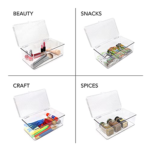 Isaac Jacobs Medium Stackable Organizer Bin (10.75”x6.5”x3.7”) w/ Hinged Lid, Clear Storage Box, Home, Office, School, Fridge, Bathroom, Kitchen, Pantry Container, BPA-Free, Food Safe (Medium, Clear) - size: Medium