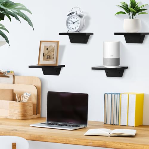 PHOENANCEE Small Floating Shelves,Speaker Shelf,Trapezoid Wall Shelf for Table Lamp Plants Display,Decorative Wood Ledges Chic for Living Room,Bedroom,Kitchen,Office,Pine,8x6 Inch,2 Pack(Black) - color: Black, size: Set of 2