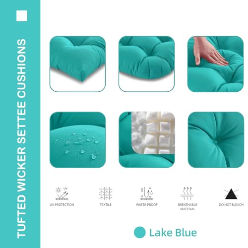 Outdoor Chair Cushions Set of 2, 22x22x4 Inch Seat Pads with Ties for Patio Wicker Chairs Garden Dining Chair, Indoor Outside Use, Fade-Resistant & Waterproof, Lake Blue - color: Lake Blue, size: 22x22x4"