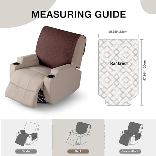 VANSOFY Recliner Chair Covers 100% Waterproof Backrest Cover Reclining Cover Non-Slip Dog Chair Cover Furniture Protector Washable Slipcover Elastic Straps for Pets, Dogs(Coffee) - color: Coffee