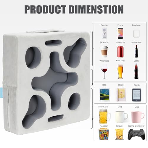 Couch Cup Holder, Silver Grey | Sofa Cup Holder Pillow Tray Caddy, For Bed, RV, TV, Car, Man Cave, Backseat, Holds Remote, Drinks, Snacks - color: SilverGrey