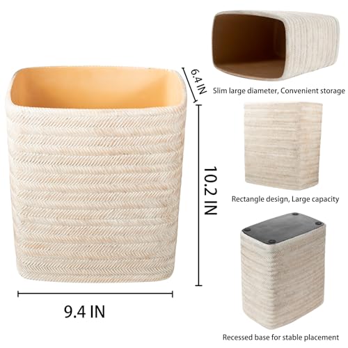 Polytree Bathroom Trash Can 1.8 Gallon Small Kitchen Garbage Can,Decor Wastebasket for Bedroom Office,Resin Hand-Carved Bamboo Wicker,Farmhouse White - color: Wicker White