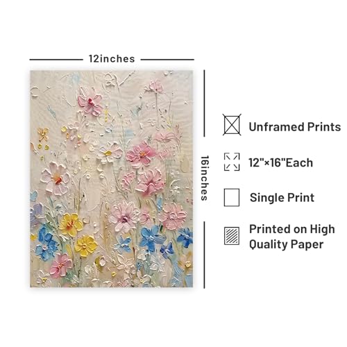 Wildflower Prints Floating Wall Art Landscape Wall Art Nature Botanical Prints Colorful Floral Poster Modern Flowers Painting Artwork 12x16inch Unframed Decor for Living Room Bedroom - color: Yellow and blue, size: 12"L x 16"W