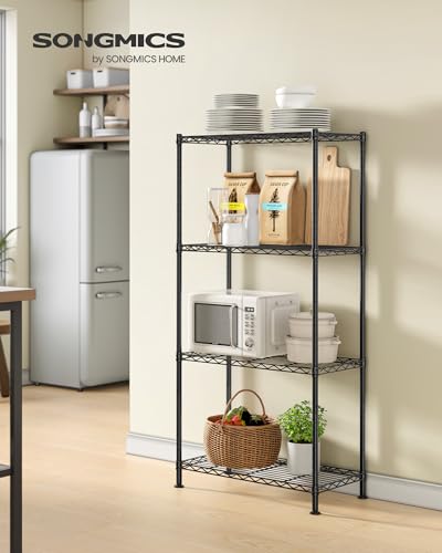 SONGMICS Storage Shelf, Metal Wire Shelving Unit, Adjustable Shelves, for Garage, Bedroom, Living Room, Kitchen, Pantry, 4 Tier, 11.8 x 23.6 x 47.6 Inches, Ink Black ULGR164BH01S - color: Ink Black, size: 4 Tiers (11.8"D x 23.6"W)