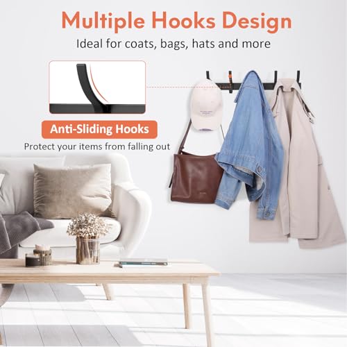 Optish Coat Rack Wall Mount, Coat Hook Wall Mount, Wall Hooks for Hanging, Hat Rack for Walls, Coats Hanger with 10 Hook, Towel Hooks for Bathrooms (2 Pack, Black) - color: Black, size: 2 Pack-10 Hook