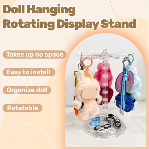 Transparent 360° Rotating Display Stand for Plush Dolls Keychains& Collectibles - All-Round Display, Manually rotates(No Doll) - color: Transparent without dust cover