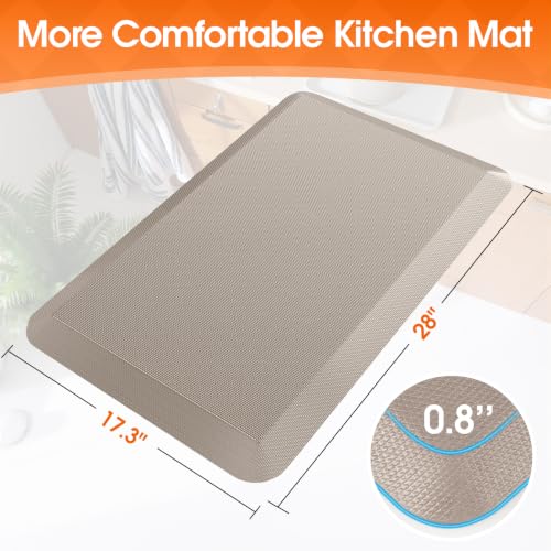 4/5 Inch Thicker Kitchen Mat, Cushioned Thick Floor Comfort Mat, with Non-Slip Bottom, Water & Stain Resistant, Easy Clean Standing Desk Mat for Kitchen, Sink, Office (17.3"x28"x0.8", Khaki) - color: Khaki, size: 28"L x 17.3"W x 0.8"Th