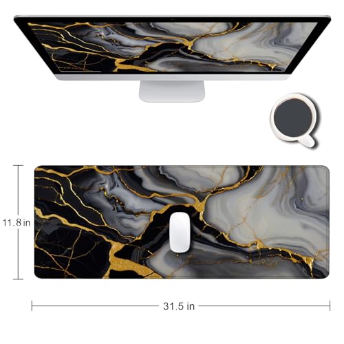 Large Gaming Mouse pad,Grey Gold Marble Anti Slip Rubber Base Mouse pad, Suitable for Computer, Laptop, Office Desk Accessories - color: Grey gold marble