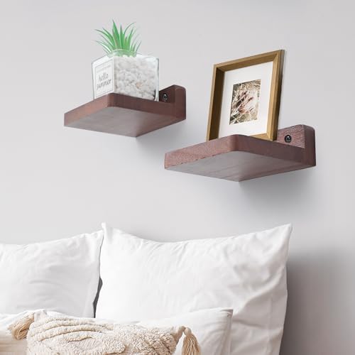 Small Floating Shelf, 4x4 Inch Display Ledges for Wall,Mini Shelves,Rustic Wood Shelf for Bedroom Living Room Bathroom Kitchen (8, Light Walnut) - color: Light Walnut, size: 4 Inch-8 Pcs