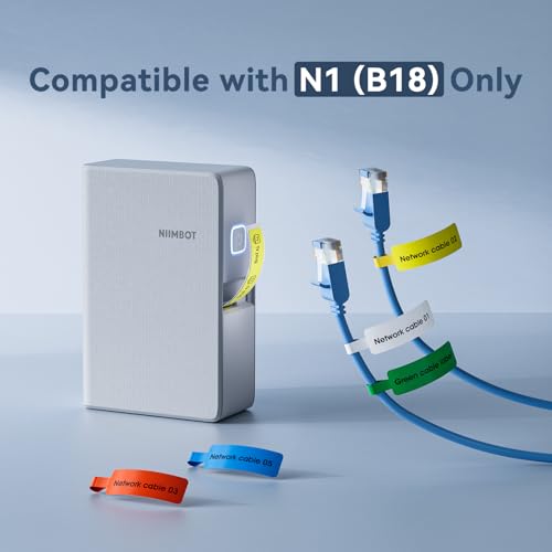 NIIMBOT Thermal Transfer Cable Labels 0.49" x 4.29", for N1(B18) Label Maker, PET Material, Waterproof and High-Temperature Resistance, Long Storage Time, 1 Roll of 60, White - color: 0.49''×4.29''-white Cable