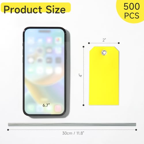 500 Pieces Plastic Shipping Tags With Wire - Waterproof Heavy Duty Labeling Tags With String Wires for Equipment Car Parts (Yellow, 2x4) - color: Yellow, size: 2x4