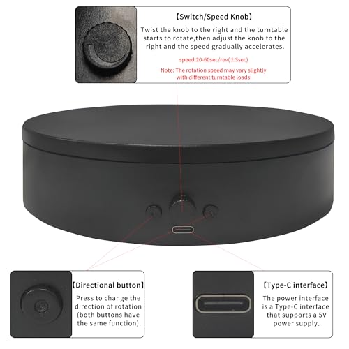 Rotating Display Stand Easy to Switch Direction, Adjustable Speed, Motorized Elctric Turntable Used for Product Display, Jewelry, Shoes Shooting and Display (7.87" black) - color: 7.87‘’ black
