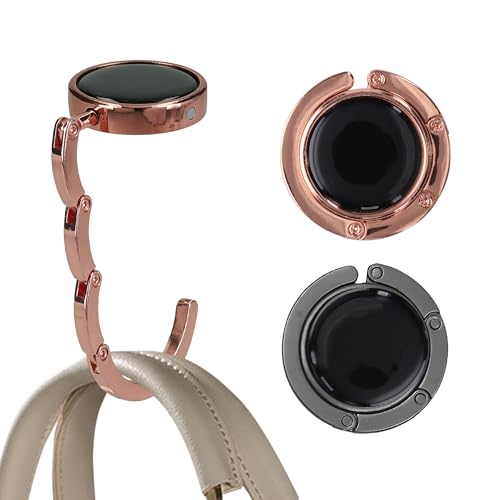 kwmobile Purse Hook for Table - Set of 2 Purse Holder - Folding Handbag Hanger - Portable Bag Holder - Bag Hooks for Desk - Table Hook Black Matte/Rose Gold - color: black matte / rose gold