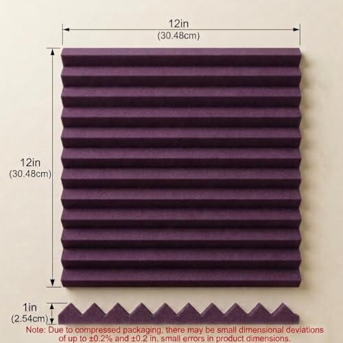 52 Pack Black/burgundy12 "X 12 "X1" Acoustic Panels Studio Soundproofing Foam Wedge Tiles(Accompanied By Double-Sided Adhesive Tape) - color: Black/burgundy