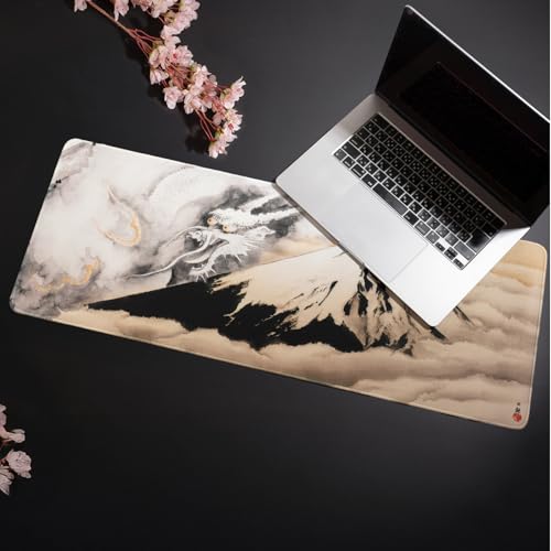 BELLEMOND Japanese Art Desk Mat | Large 31.5x11.8in Anime Mouse Pad for Keyboard & Mouse | Non-Slip Base, Water-Repellent | Original Japanese Design | Guardian of Fuji - color: Guardian of Fuji