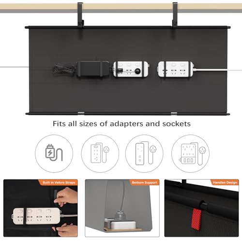 Under Desk Cable Management Tray - 36" Cord Organizer for Desk No Drill, Fabric Under Table Wire Organizer with 16X Cable Ties Hide for Office/Home, Cord Hider Fits Adapters & Sockets, Black - color: Black, size: 36'' L
