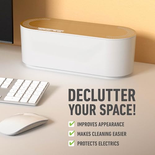 D-Line Cable Management Box, Power Strip Holder, Floor Outlet Hiders, Desk Cord Organizer, Cover TV Wires, Wire Storage, Extension Hider, Office Concealer for Cords - Small, Wood-Effect Lid - color: Wood-Effect Lid, size: Small