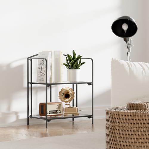 Crofy 2-Tier Foldable Bookshelf, Black Frame & Transparent Shelves | No-Assembly Collapsible Portable Storage Organizer; Sturdy Transparent Shelves; Ideal for Living Room & Home Office - color: Black Frame & Transparent Shelf, size: 2 Tier