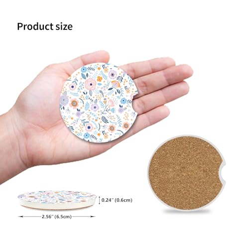 Pink Flowers Car Coasters for Drinks Absorbent,2 Pack Cup Holders,2.56" Ceramic Stone & Non-Scratch Cork Base Coasters,Auto Accessories for Women & Men. - color: Pink Flowers