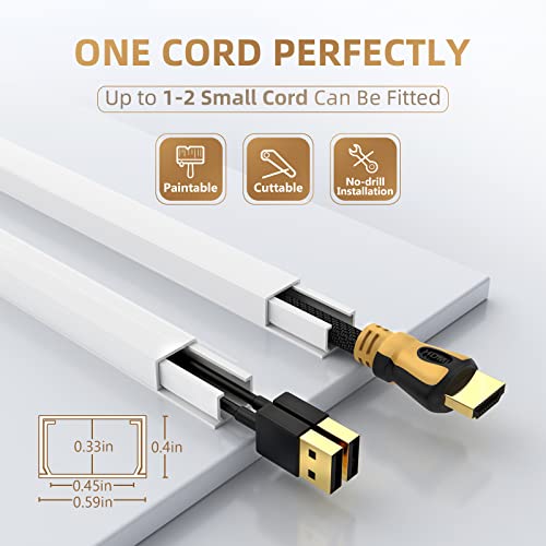 Delamu Cord Hider, Cord Covers for Wires on Wall, One-Cord Cable Hider, Self-Adhesive Wire Hiders Wire Covers for TV Cords on Wall, Easy Mount Cable Cover Management Kit, 6X W0.59 H0.4in, White - color: White, size: 85in L x 0.59in W x 0.4in H
