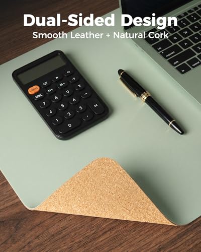 Aothia Double-Sided Desk Pad – 25.6"x13.7" Large Mouse Pad, Leather Desk Mat with Eco Cork Protector, Waterproof Desk Blotter for Office/Home (Aqua) - color: Aqua+cork, size: 25.6" x 13.7"