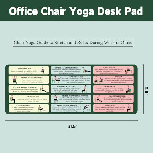 Desk Mat with Chair Yoga Guide, Large Mouse Pad for Keyboard and Mouse, 31.5"x11.8" Extended Office Desk Pad with Stitched Edges, Non-Slip Rubber Base Desktop Accessories for Office - color: Yoga, size: 31.5L x 11.8W inches
