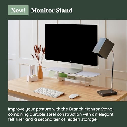 Branch Monitor Stand - Elegant, Durable Powder-Coated Steel Stand with Soft Felt Liner - Large Monitor Riser Second Tier Storage - Installs with a Universal Clamp for Ergonomic Workspace - White - color: White, size: Large