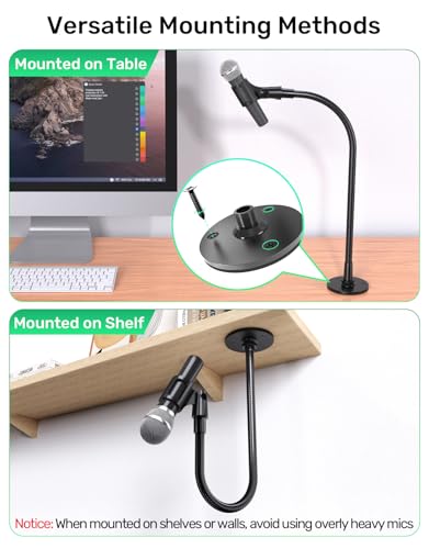 Gooseneck Mic Stand -19" Podium Microphone Holder, Heavy Duty Adjustable Desk/Wall Mount Flexible Arm with Flange Mount, Compatible with Dynamic Mics for Podcast, Studio, Lecture, Gaming, Streaming - size: 19" Gooseneck + Flange Mount