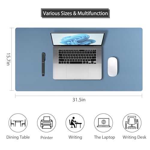 Leather Desk Pad Protector, Mouse Pad, Non-Slip Computer Mat for Desk, PU Leather Desk Mat for Home & Office, Waterproof Laptop Desk Blotter Pad for Keyboard and Mouse, Denim Blue (15.7''X31.5'') - color: Denimblue, size: 15.7''X31.5''