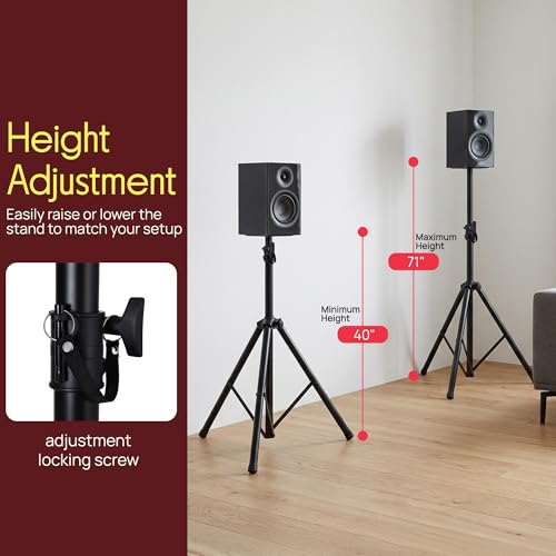Pyle Universal Speaker Stand Mount Holder Heavy Duty Tripod w/ Adjustable Height from 40” to 71” and 35mm Compatible Insert Easy Mobility Safety Pin and Knob Tension Locking for Stability, Black - size: 1-Pack