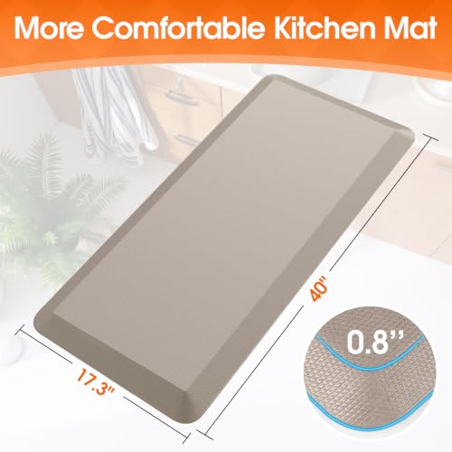 4/5 Inch Thicker Kitchen Mat, Cushioned Thick Floor Comfort Mat, with Non-Slip Bottom, Water & Stain Resistant, Easy Clean Standing Desk Mat for Kitchen, Sink, Office (17.3"x39"x0.8", Khaki) - color: Khaki, size: 39"L x 17.3"W x 0.8"Th