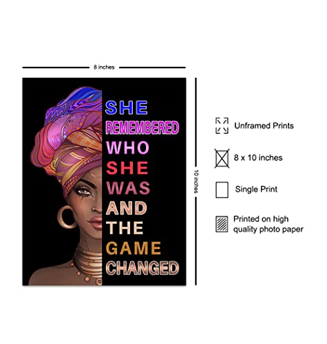African American Woman Black Art - She Remembered Who She Was And The Game Changed - Inspirational Wall Decor - Positive Quotes - Encouragement Gifts for Women - Motivational Posters