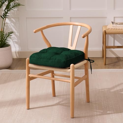 IASEAHK Chair Cushions for Dining Chairs, Dining Chair Cushions, Tufted Indoor Chair Pads with Ties & Non Slip Backing, Seat Cushions for Kitchen Chairs 16.5” x 16.5” x 3.5”, Set of 6, Green - color: Green, size: Pack of 6