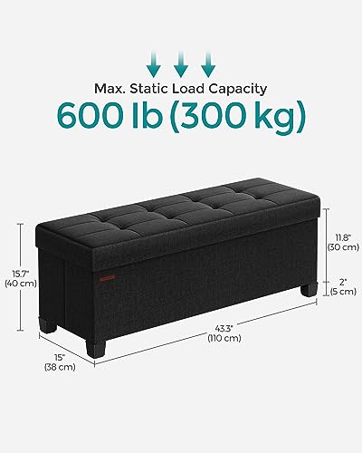 SONGMICS Storage Ottoman Bench, Foldable Foot Rest with Legs, 15 x 43 x 15.7 Inches, End of Bed Bench, Storage Chest, Load up to 660 lb, for Living Room, Bedroom, Entryway, Ink Black ULSF018B01 - color: Ink Black, size: 15"D x 43"W x 15.7"H