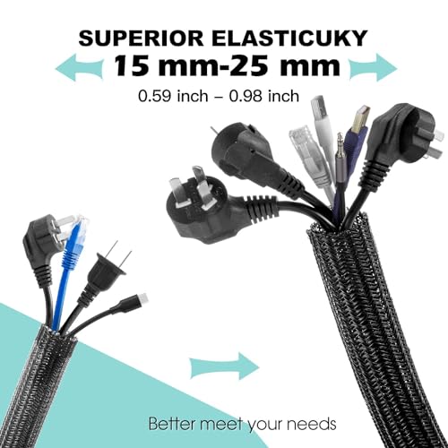 AGPTEK Cable Sleeve, 20ft - 1 inch Desk Cable Management Desk Cord Cover Organizer Wire Hider for Home Office Computer TV Wire Loom Tubing Pet Proof Cord Protector from Cat Dog Chewing, Black - color: Black, size: 1"-20ft