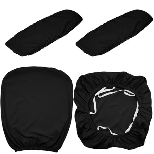 Tallew 4 Pcs Office Chair Covers Set Computer Universal Protective Stretchable Chair Seat Covers Desk Armrest Slipcovers Pads Office Cushion Backrest for Rotating (Black) - color: Black