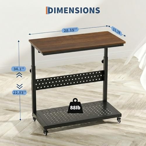 GarveeHome Computer Tower Stand with Cable Management Rack, Adjustable Rolling CPU Holder Cart (22.83 to 34.1 Inches) for Under Desk, 2-Tier Mobile PC Tower Stand for Office and Home Use,Walnut - color: Walnut