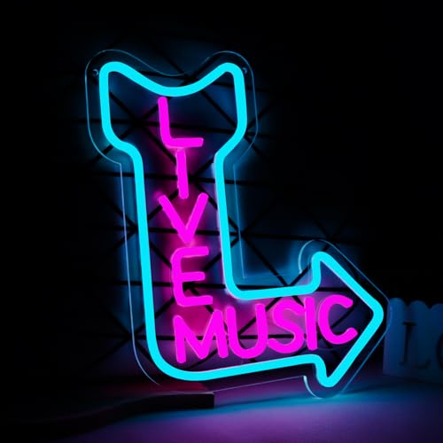 Live Music Neon Signs, LED Neon Light for Wall Decor,Neon Sign for Music Studio Light up Sign for Wall Art Beer,Bar,Music Studio,Bedroom,Party,Club - style: live music