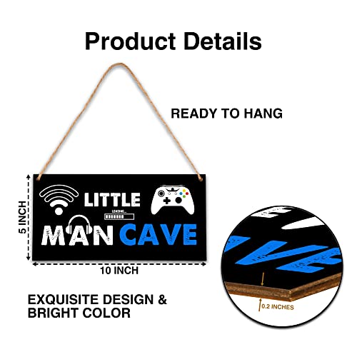 Little Man Cave, Gaming Wooden Door Sign for Gamer Room Decor, Boys Decorations for Bedroom Nursery Playroom Wall Art (5"x10") -A02 - style: game