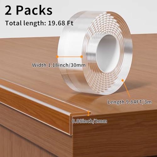 2Pack Baby Proofing Edge Protector for Baby,Clear Edge Protector Strip Sharp Edge Wrap Cover Tape,Corner Bumpers for Furniture,Crib Rail Covers for Teething,Total 19.68 Ft (Width 1.18 in) - size: 2Pack x 1.18in x 9.84FT