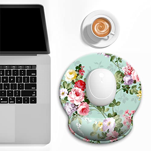 Ergonomic Mouse Pad with Wrist Support, Floral Memory Foam Wrist Rest Mouse Pads, Cute Computer Laptop Office Accessories Decor, Pain Relief Mousepad for Gaming Work Women Girls, Green Flower - color: Green Flower