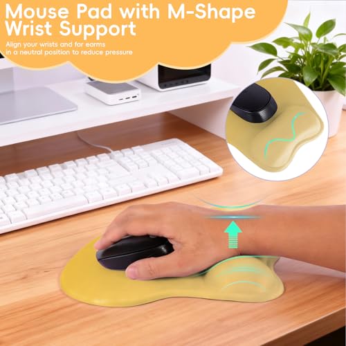 Mouse Pad with Wrist Rest Ergonomic Mouse Pad with Comfortable M-Shape Pain Relief Wrist Support Non-Slip PU Base Mousepad for Laptop, Office & Home (Gradient Yellow) - color: Gradient Yellow