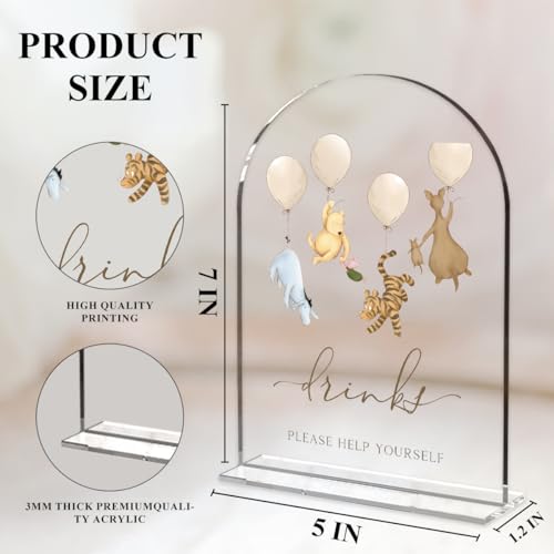 Cute Bear Baby Shower Sign Decor Arch Acrylic 5x7 Inch Sign 01 | Cute Bear Centerpieces Baby Shower & Event Gift Stations Dessert Table Decor - color: BDrinks1