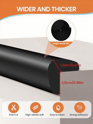 16.4FT L-Shape Baby Corner Protector Guards, Pre-Taped, 0.47''Thick | Edge Safety Bumpers for Furniture & Sharp Table Corners, with 10 Corners, Waterproof Soft Foam Adhesive Guard Cushion, Black - color: Black, size: 0.47''Th (16.4ft)