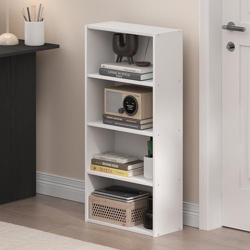 Furinno Basic Book Shelf, 4-Tier Bookcase with Open Shelf, Bookshelf, Cube Storage Organizer, 7 x 17 x 35, for Living Room, Bedroom, Home Office, White - color: White, size: 4-Tier, 7 x 17 x 35