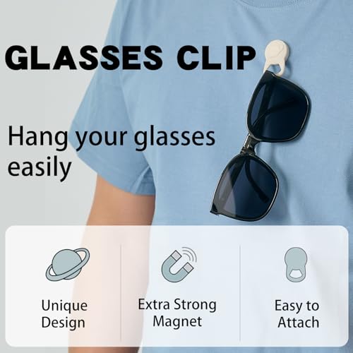 Magnetic Glasses Holder for Clothing Strong Silicone Sunglass Clip, Eyeglass holder Hands-Free Eyewear & Badge Keeper for Travel, Beach( 2-pack)