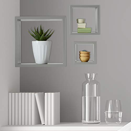 MELANNCO 5254356 Floating Wall Square Cube Shelves for Bedroom, Living Room, Bathroom, Kitchen, Nursery - Wood, Set of 3, Dark Gray - color: Dark Gray, size: Set of 3