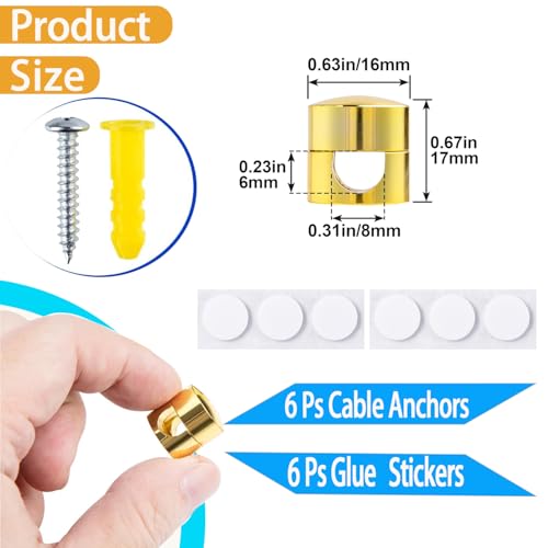 6 Sets Charger Cord Keeper Holder Stick on, Gold Metal Adhesive Cable Management Clips,Adjustable Phone Cable Anchor Holders,Wire Organizer for Desk, Wall, Home, Office, nightstand, Chandelier - color: 6 pieces gold